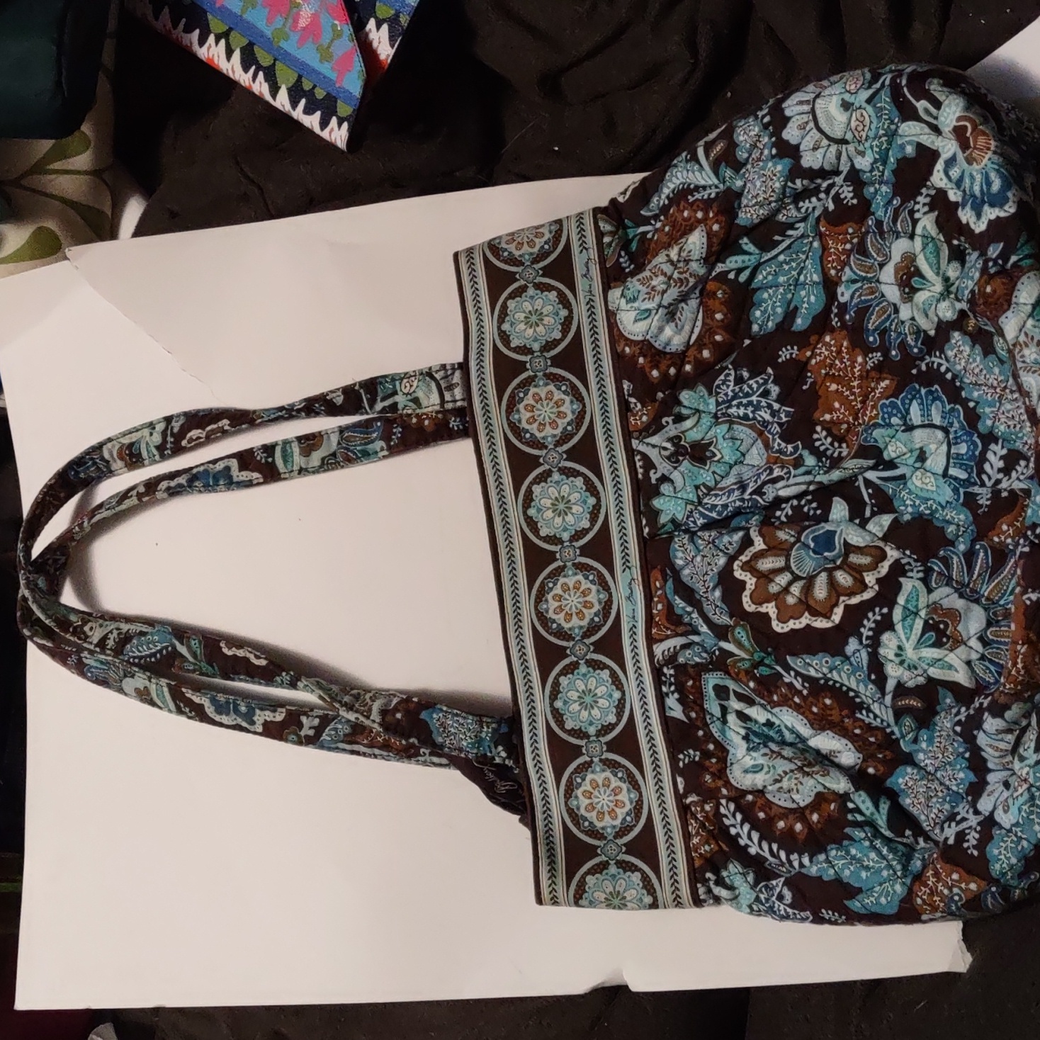 Vera Bradley Java Blue Pattern Button Vertical Tote
